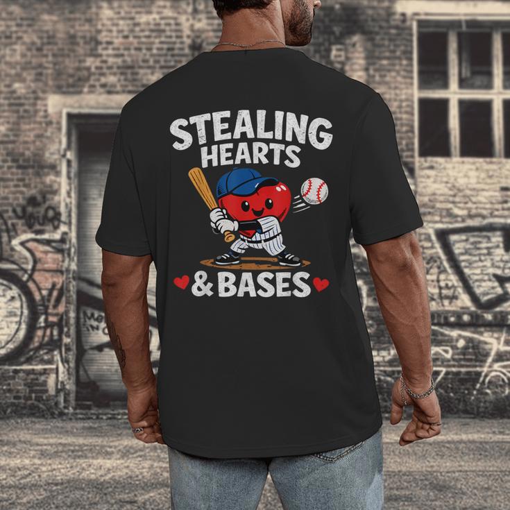 Stealing Hearts & Bases Valentine’s Day Baseball Love Men's Back Print T-Shirt
