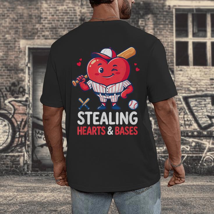 Stealing Hearts And Bases Baseball Player Valentine's Day Men's Back Print T-Shirt