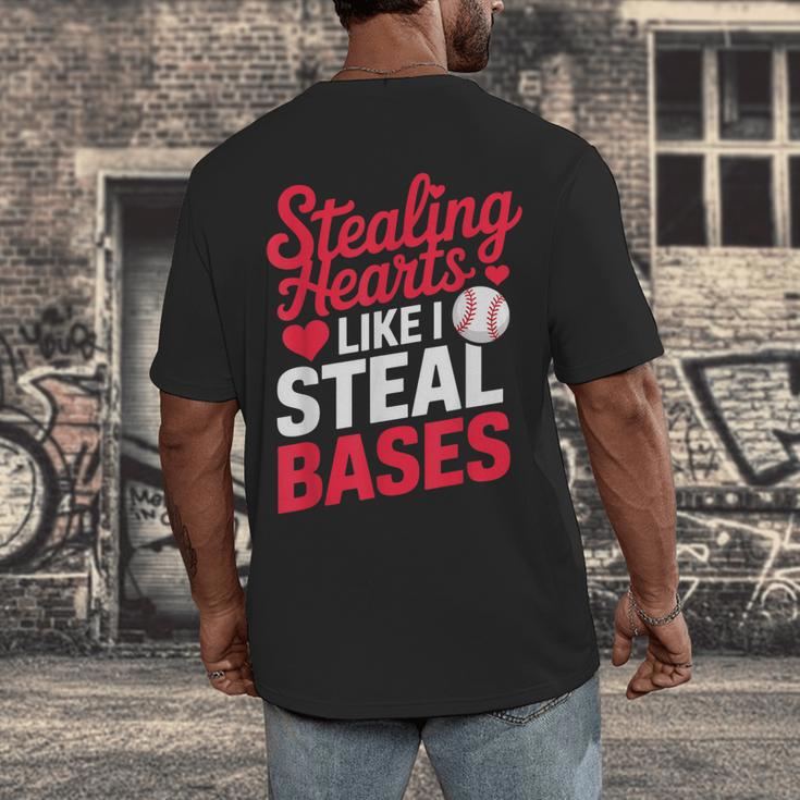 Stealing Hearts Like I Steal Bases Cute Baseball Valentine Men's Back Print T-Shirt