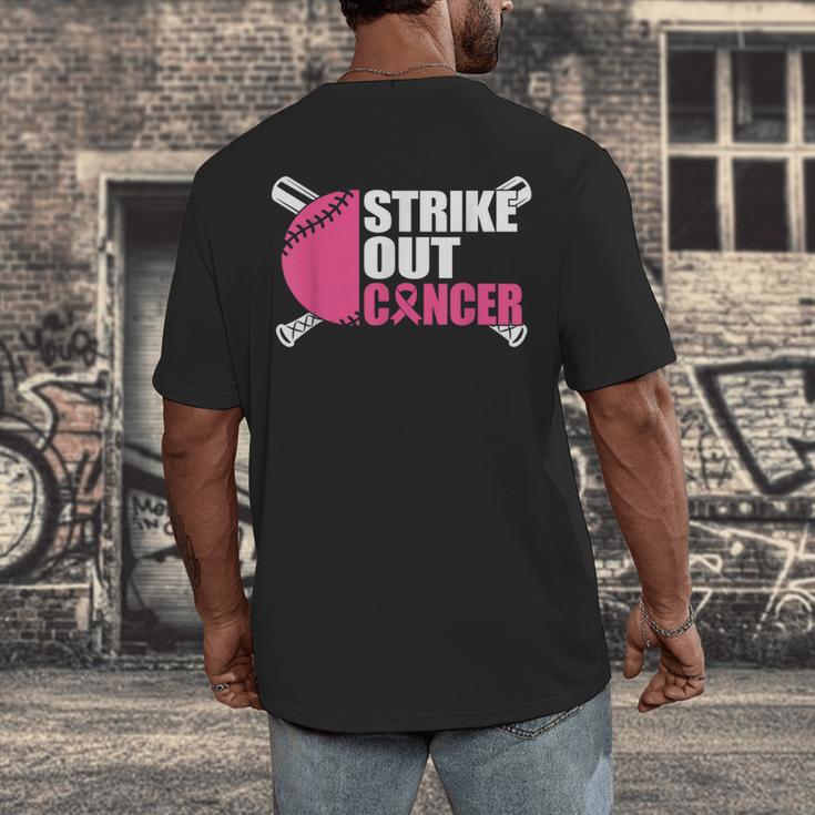 Strike Out Cancer Breast Cancer Awareness Baseball Warrior Men's Back Print T-Shirt Strike Out Cancer Breast Cancer Awareness Baseball Warrior Men's Back Print T-Shirt