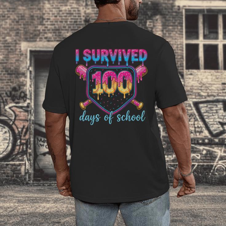 I Survived 100 Days Of School Baseball 100th Day Kids Girls Men's Back Print T-Shirt