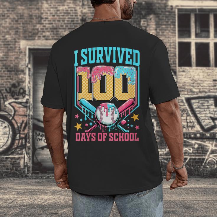 I Survived 100 Days Of School Baseball Drip Students Teacher Men's Back Print T-Shirt I Survived 100 Days Of School Baseball Drip Students Teacher Men's Back Print T-Shirt