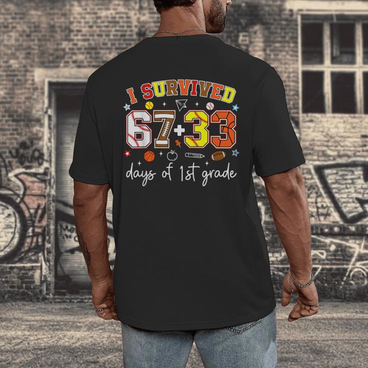 I Survived 6733 Days Of 1st Grade Baseball Football 100 Day Men's Back Print T-Shirt I Survived 6733 Days Of 1st Grade Baseball Football 100 Day Men's Back Print T-Shirt