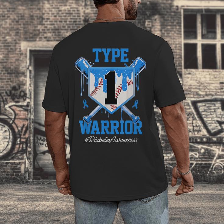 T1D Warrior Baseball Drip Diabetes Awareness Blue Ribbon Men's Back Print T-Shirt T1D Warrior Baseball Drip Diabetes Awareness Blue Ribbon Men's Back Print T-Shirt