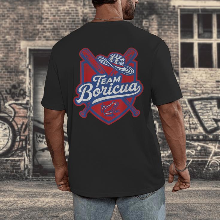 Team Boricua Puerto Rico Baseball Coqui Frog Pava Hat Fan Men's Back Print T-Shirt Team Boricua Puerto Rico Baseball Coqui Frog Pava Hat Fan Men's Back Print T-Shirt