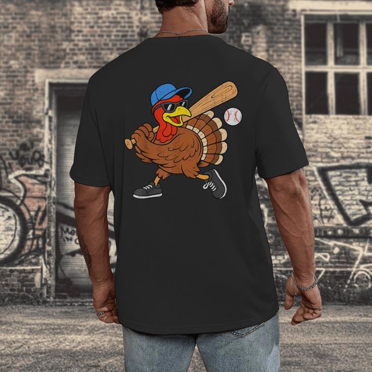 Turkey Baseball Thanksgiving Sports Humor Men Boy Kids Men's Back Print T-Shirt