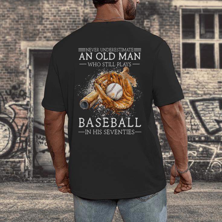 Never Underestimate An Old Man Who Still Plays Baseball Men's Back Print T-Shirt