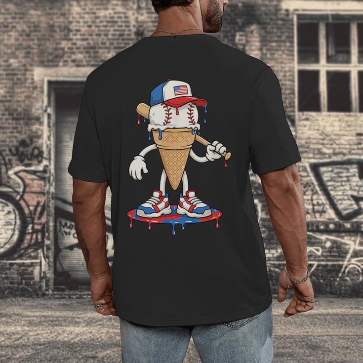 USA Patriotic Baseball Ice Cream Cone Freedom Men's Back Print T-Shirt USA Patriotic Baseball Ice Cream Cone Freedom Men's Back Print T-Shirt