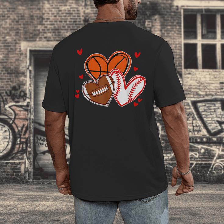Valentines Baseball Basketball Football Heart Boy Men Men's Back Print T-Shirt