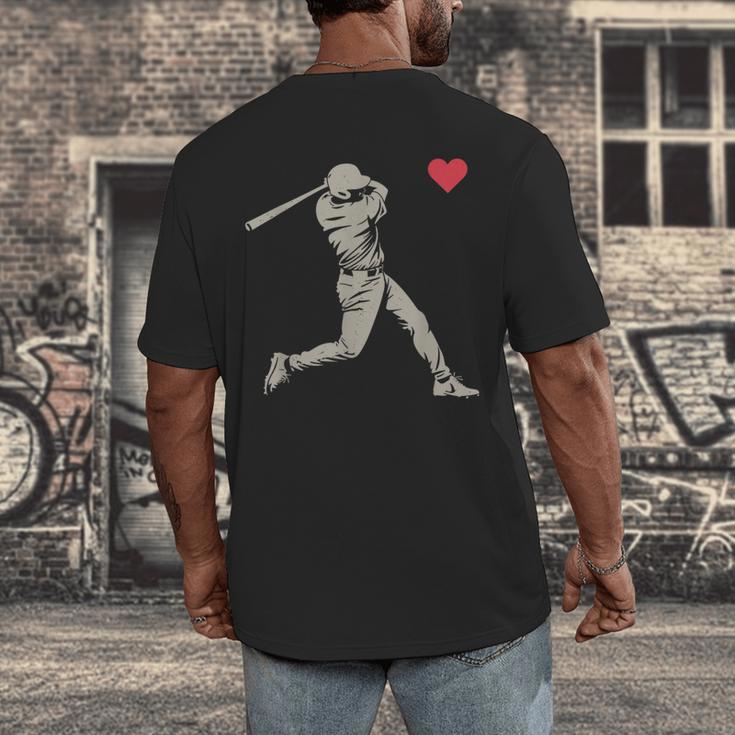 Valentines Day Baseball Batter Silhouette Heart Men Boy Kids Men's Back Print T-Shirt