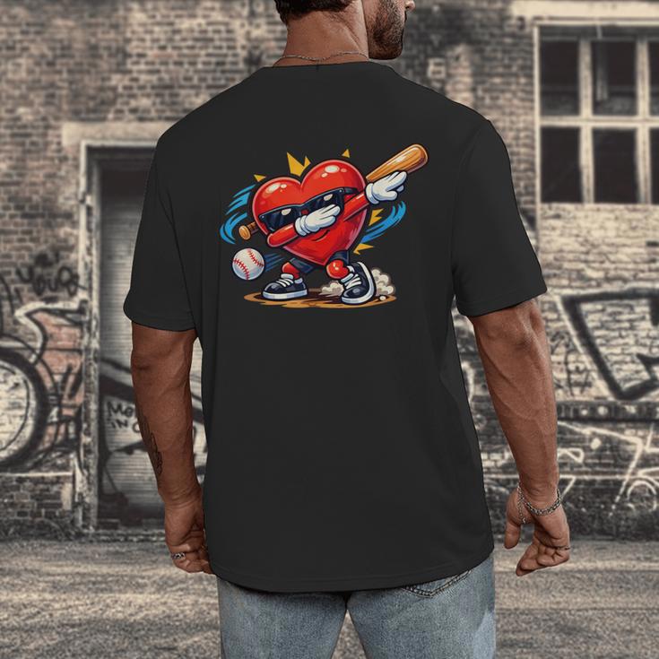 Valentines Day Baseball Dabbing Red Heart Love Boys Men's Back Print T-Shirt