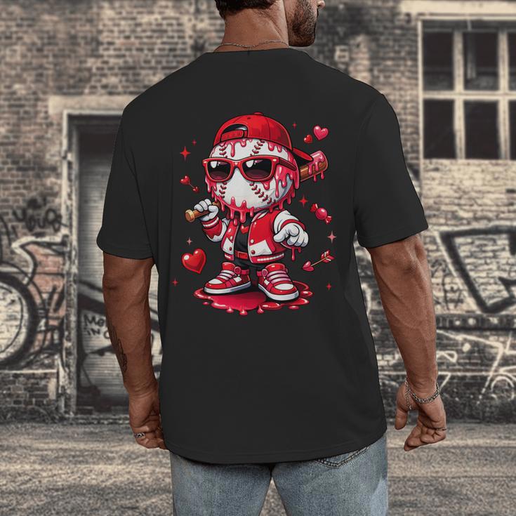 Valentines Day Baseball Drip Ice Cream For Boys Kids Teens Men's Back Print T-Shirt