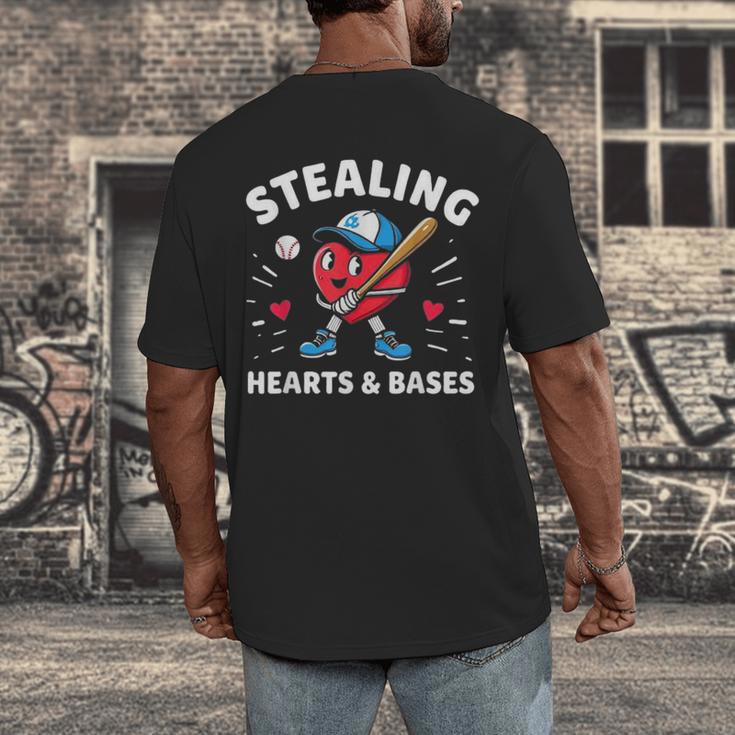 Valentines Day Baseball Stealing Hearts Bases Boys Kids Men Men's Back Print T-Shirt Valentines Day Baseball Stealing Hearts Bases Boys Kids Men Men's Back Print T-Shirt