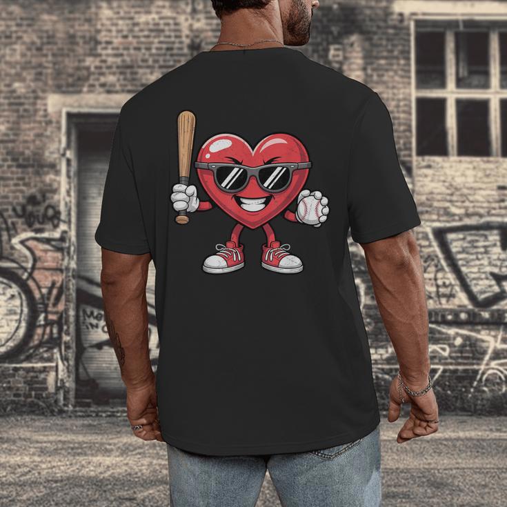 Valentines Day Heart Playing Baseball Boys Men Kids Girls Men's Back Print T-Shirt