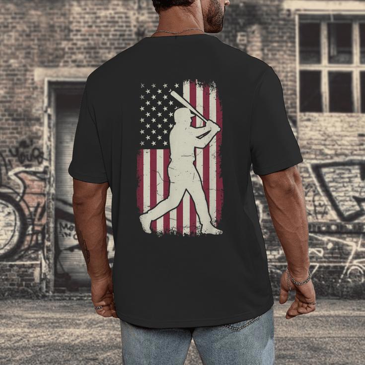 Vintage American Flag Baseball Batter Patriotic Home Run Men's Back Print T-Shirt Vintage American Flag Baseball Batter Patriotic Home Run Men's Back Print T-Shirt