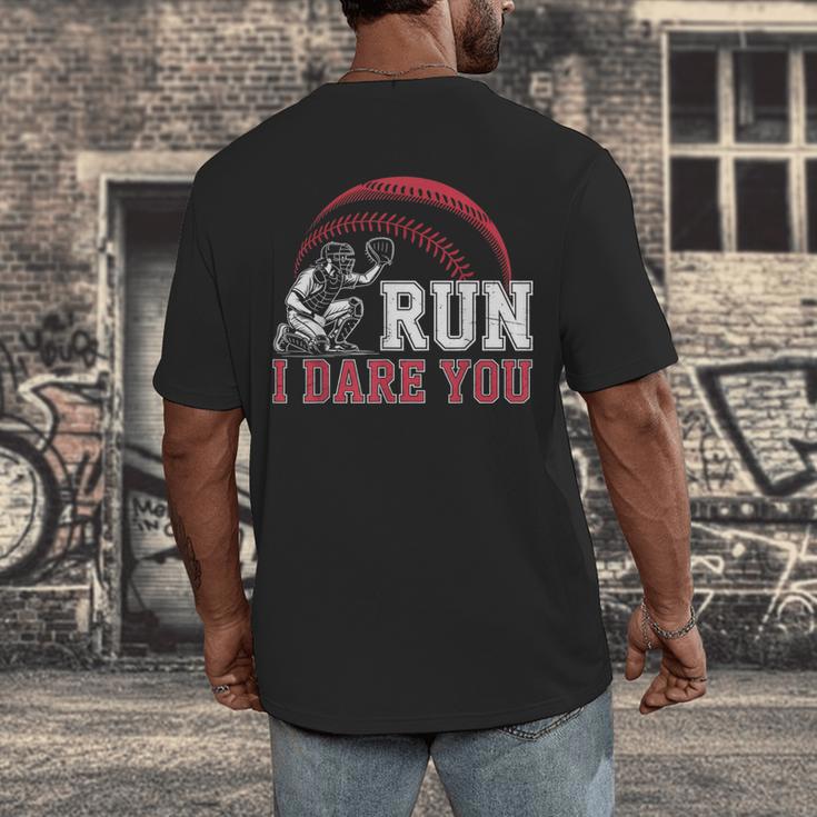 Vintage Humor Baseball Apparel Run I Dare You Men's Back Print T-Shirt Vintage Humor Baseball Apparel Run I Dare You Men's Back Print T-Shirt