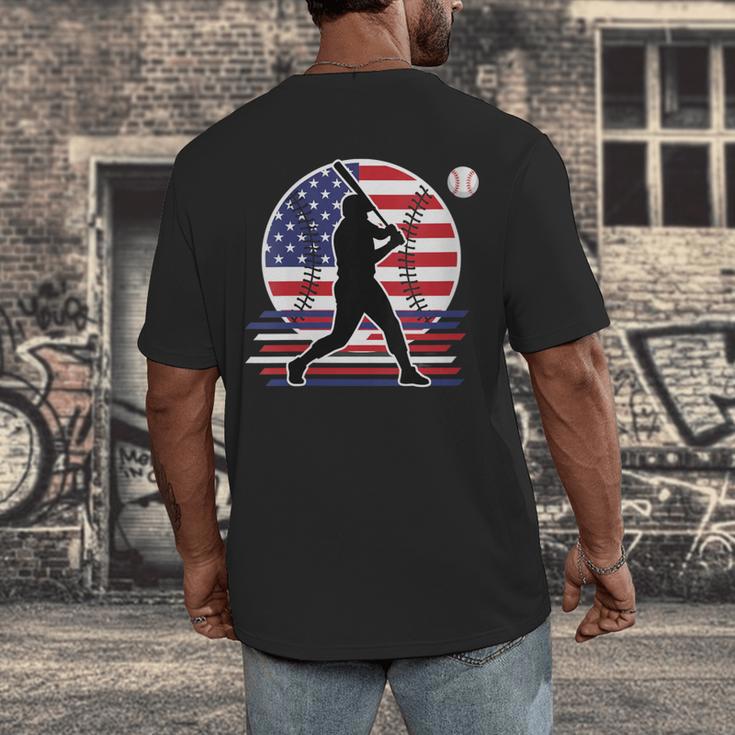 Women's Batter Patriotic American Flag Baseball Silks Men's Back Print T-Shirt Women's Batter Patriotic American Flag Baseball Silks Men's Back Print T-Shirt