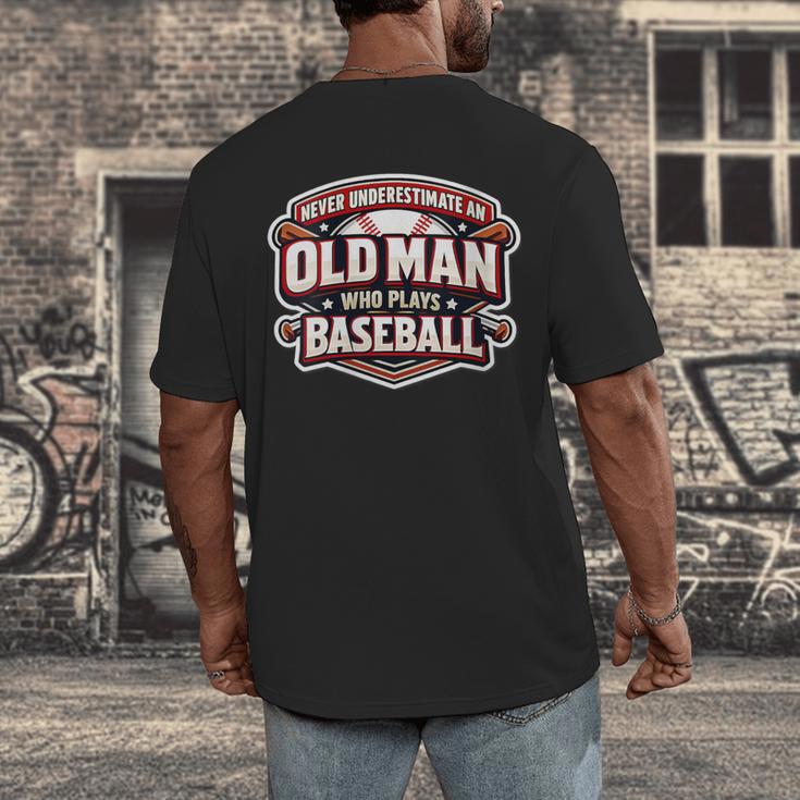 Women's Never Underestimate An Old Man Who Plays Baseball Men's Back Print T-Shirt