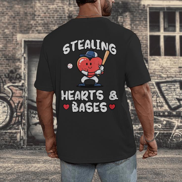 Women's Valentines Day Baseball Stealing Hearts Bases Boys Kids Men Men's Back Print T-Shirt