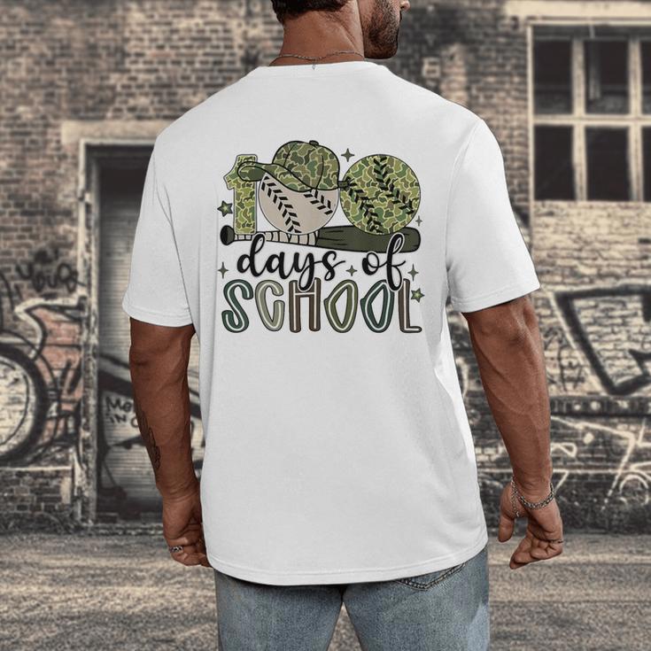 100 Days Of School Baseball Camo Cap Kids Boys 100th Day Men's Back Print T-Shirt