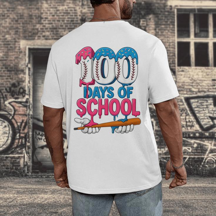 100 Days Of School Baseball Drip Bat 100th Day Of School Boy Men's Back Print T-Shirt