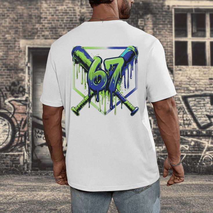 67 Baseball Drip Effect Urban Tee Style 6-7 Meme Graphic Premium Tri-Blend Men's Back Print T-Shirt