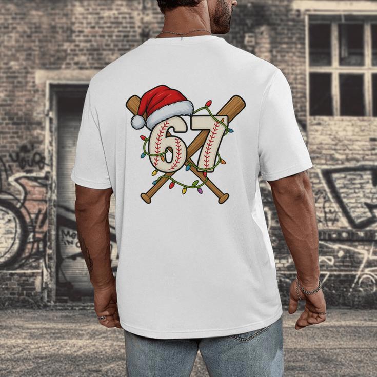 67 Baseball Xmas Lights Santa Hat Holiday Men's Back Print T-Shirt