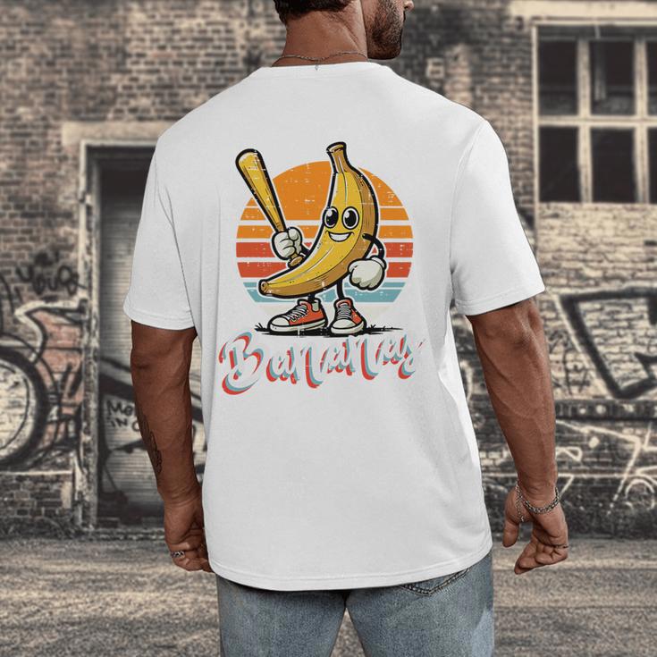 Bananas Baseball Sunset Retro Fruit Sports Boys Kids Men Premium Tri-Blend Men's Back Print T-Shirt