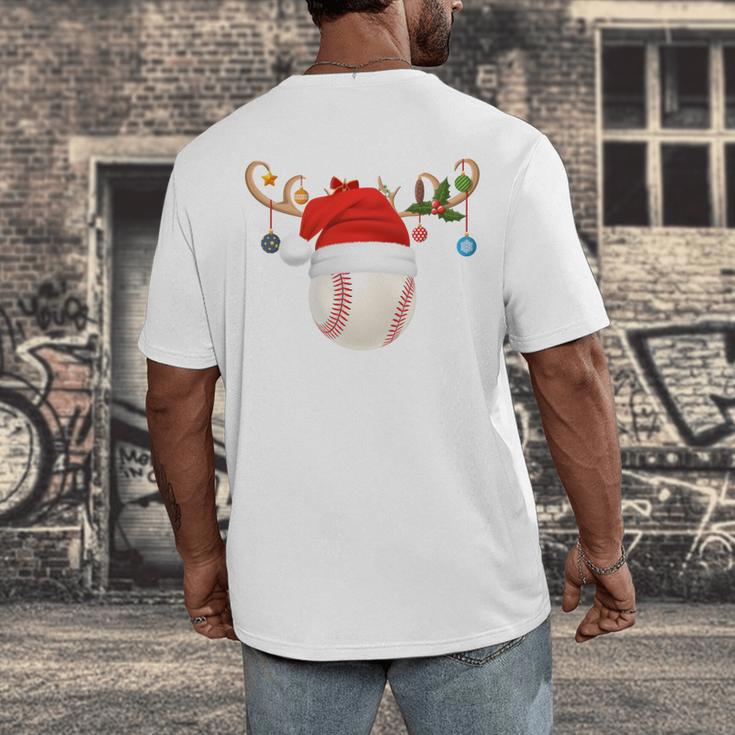 Baseball Christmas Reindeer Santa Hat Sports Player Xmas Men's Back Print T-Shirt Baseball Christmas Reindeer Santa Hat Sports Player Xmas Men's Back Print T-Shirt