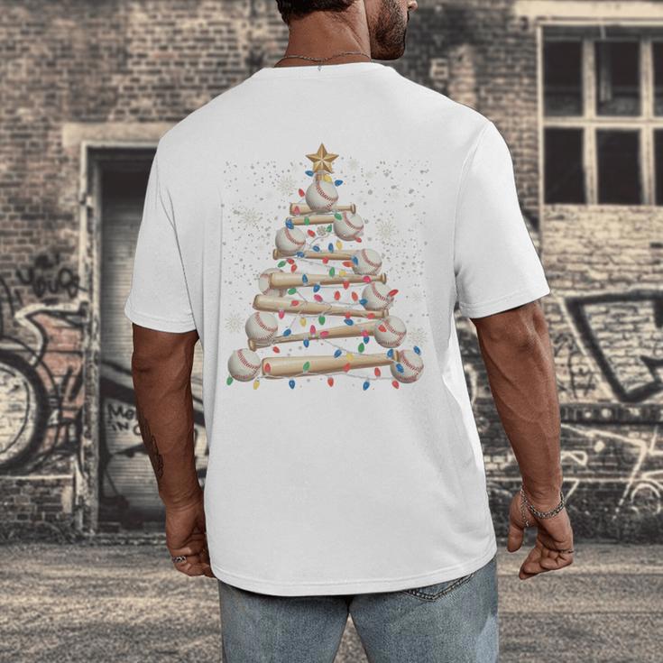 Baseball Christmas Tree Light Xmas Tees Boys Kids Men Men's Back Print T-Shirt