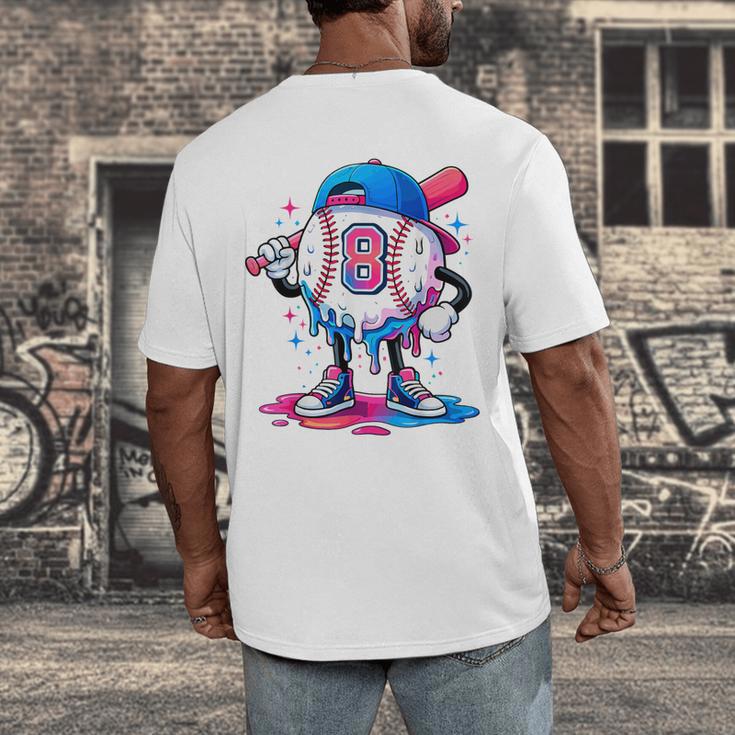 Baseball Drip 8th 8 Year Old Birthday Boys Pitcher Player Men's Back Print T-Shirt Baseball Drip 8th 8 Year Old Birthday Boys Pitcher Player Men's Back Print T-Shirt