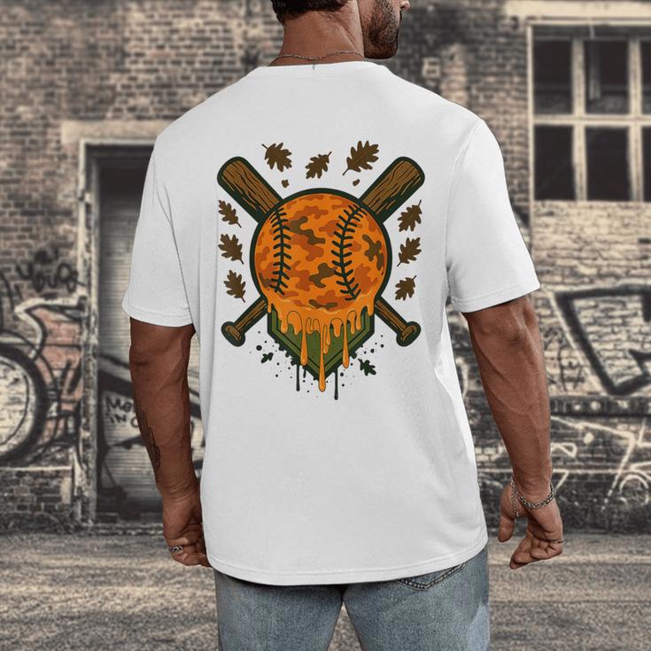 Baseball Drip Ice Cream Dripping Blaze Hunter Orange Camo Men's Back Print T-Shirt Baseball Drip Ice Cream Dripping Blaze Hunter Orange Camo Men's Back Print T-Shirt