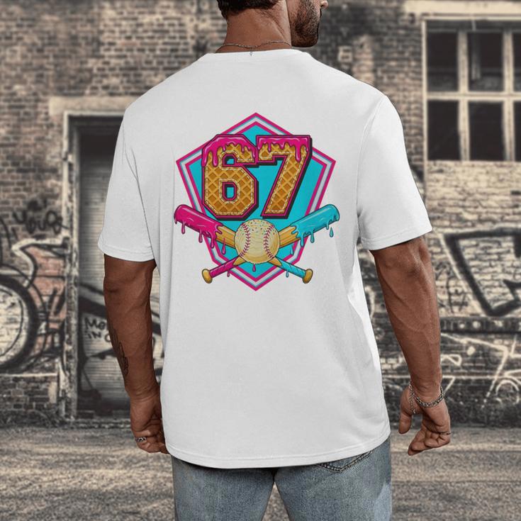 Baseball Drip Jersey Number 67 For Players & 67th Birthday Premium Tri-Blend Men's Back Print T-Shirt