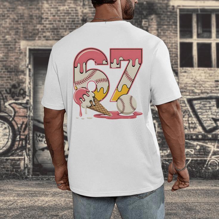 Baseball Drip Number 67 Player Ice Cream Or 67th Birthday Men's Back Print T-Shirt Baseball Drip Number 67 Player Ice Cream Or 67th Birthday Men's Back Print T-Shirt
