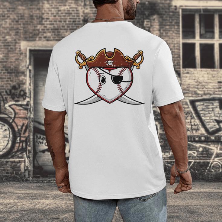 Baseball Heart Pirate Hat Crossed Swords Men Boys Kids Youth Premium Tri-Blend Men's Back Print T-Shirt