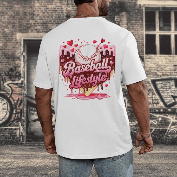 Boys Valentine Baseball Lifestyle Home Plate Ice-Cream Drip Men's Back Print T-Shirt Boys Valentine Baseball Lifestyle Home Plate Ice-Cream Drip Men's Back Print T-Shirt