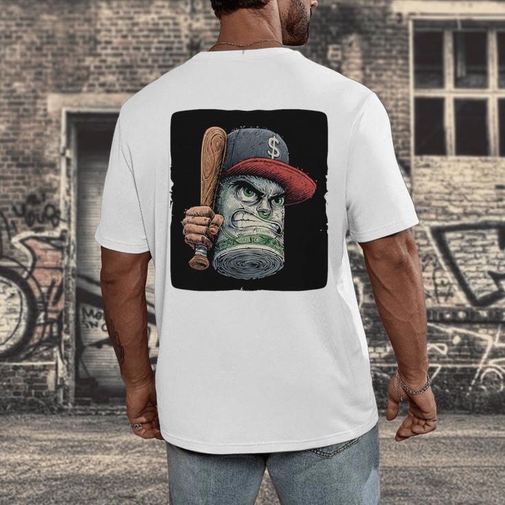 Cool Dollar Bill Guy With Cap And Baseball Costume Premium Tri-Blend Men's Back Print T-Shirt Cool Dollar Bill Guy With Cap And Baseball Costume Premium Tri-Blend Men's Back Print T-Shirt