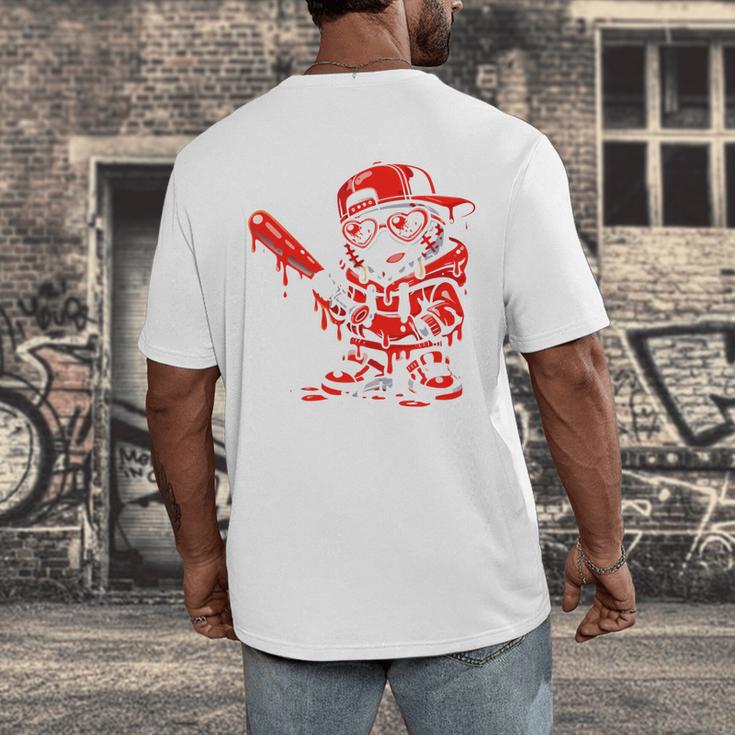 Drippy Baseball Mascot Valentine Heart Glasses Cartoon Men's Back Print T-Shirt Drippy Baseball Mascot Valentine Heart Glasses Cartoon Men's Back Print T-Shirt