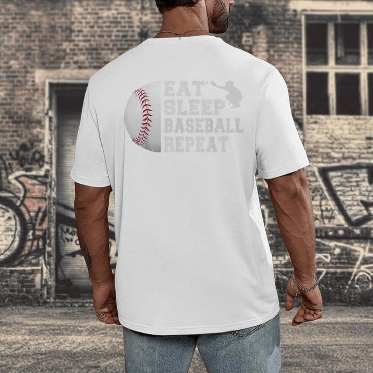 Eat Sleep Baseball Repeat Catcher Boys Youth Men Men's Back Print T-Shirt Eat Sleep Baseball Repeat Catcher Boys Youth Men Men's Back Print T-Shirt