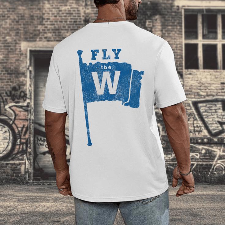 Fly The W Chicago Baseball Winning Flag Distressed Premium Tri-Blend Men's Back Print T-Shirt Fly The W Chicago Baseball Winning Flag Distressed Premium Tri-Blend Men's Back Print T-Shirt