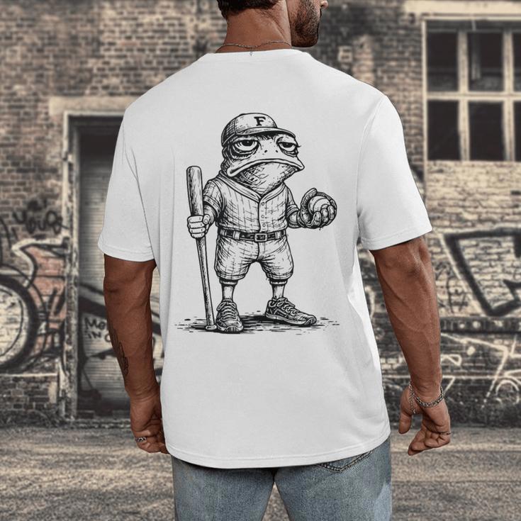 Frog Basketbal Men Women Grumpy Frog Playing Baseball Men's Back Print T-Shirt