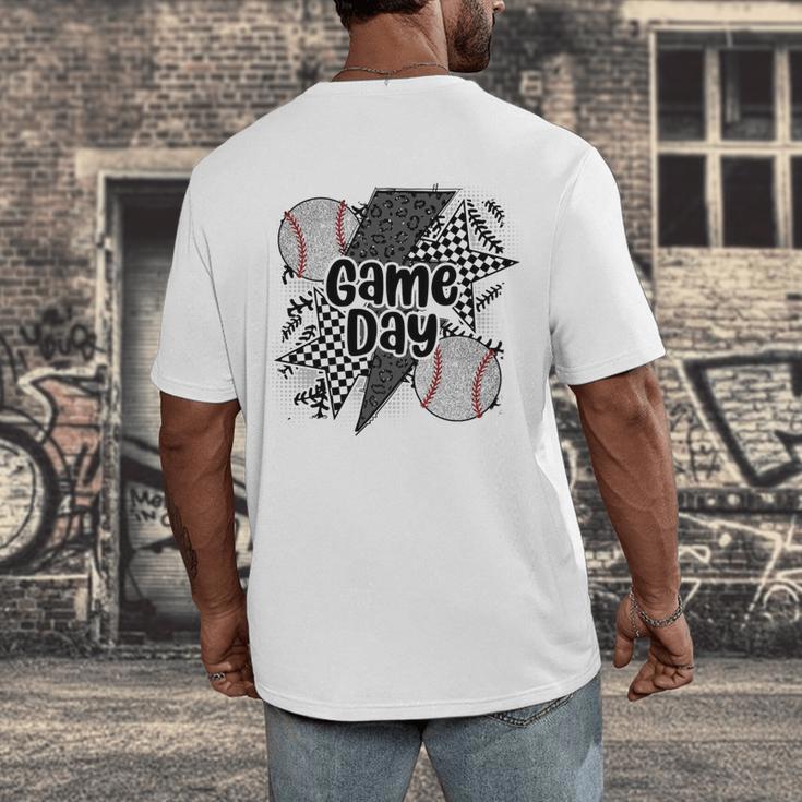 Game Day Baseball Retro Checkered Baseball Men's Back Print T-Shirt