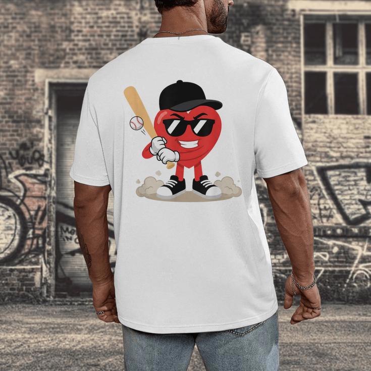 Heart Playing Baseball Valentine Baseball Men's Back Print T-Shirt Heart Playing Baseball Valentine Baseball Men's Back Print T-Shirt