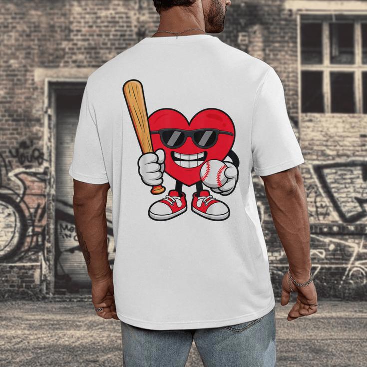 Heart Playing Baseball Valentines Day Men's Back Print T-Shirt