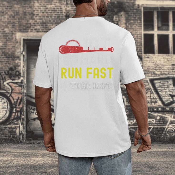 Hit Hard Run Fast Turn Left Baseball Quote Fan Coach Premium Tri-Blend Men's Back Print T-Shirt Hit Hard Run Fast Turn Left Baseball Quote Fan Coach Premium Tri-Blend Men's Back Print T-Shirt