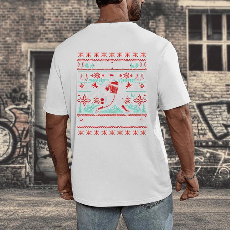 Ho Ho Homerun Baseball Ugly Christmas Sweater Party Hitter Men's Back Print T-Shirt Ho Ho Homerun Baseball Ugly Christmas Sweater Party Hitter Men's Back Print T-Shirt