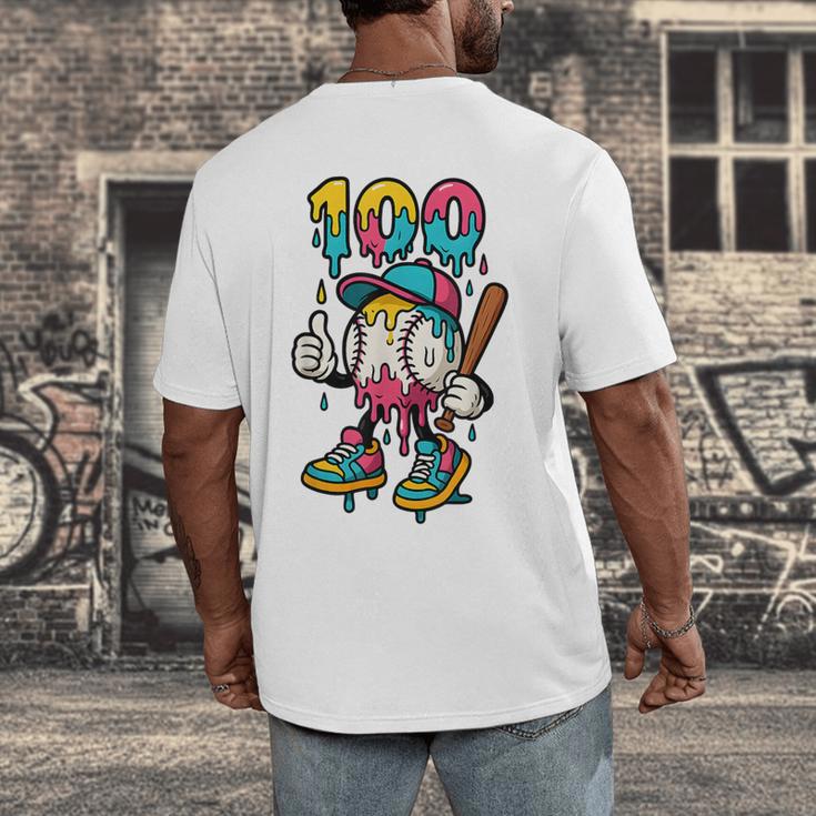 Ice Cream Drip Baseball Party 100 Days Of School Teacher Men's Back Print T-Shirt Ice Cream Drip Baseball Party 100 Days Of School Teacher Men's Back Print T-Shirt