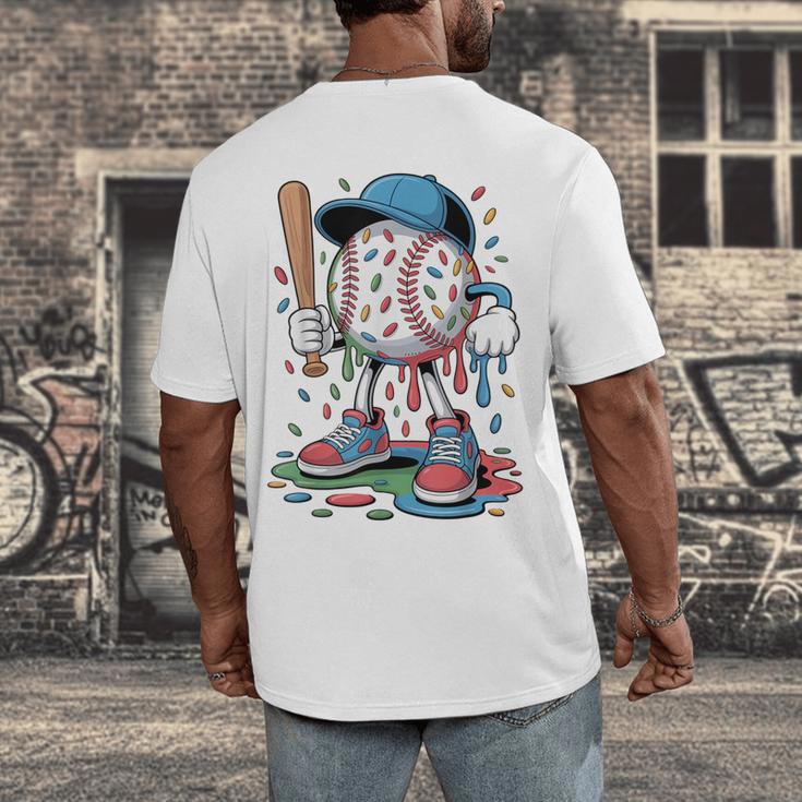 Melting Slime Sprinkle Baseball Mascot With Bat Men's Back Print T-Shirt