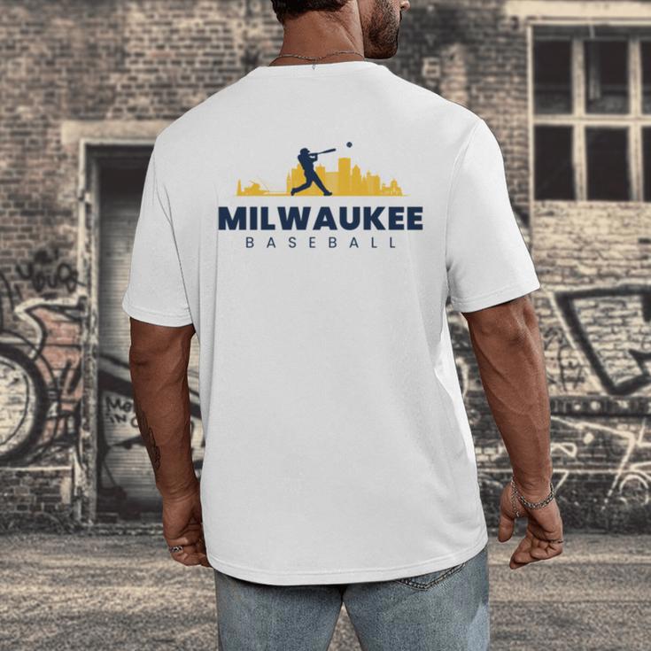 Milwaukee Baseball Minimalist City Skyline Baseball Lover Men's Back Print T-Shirt Milwaukee Baseball Minimalist City Skyline Baseball Lover Men's Back Print T-Shirt