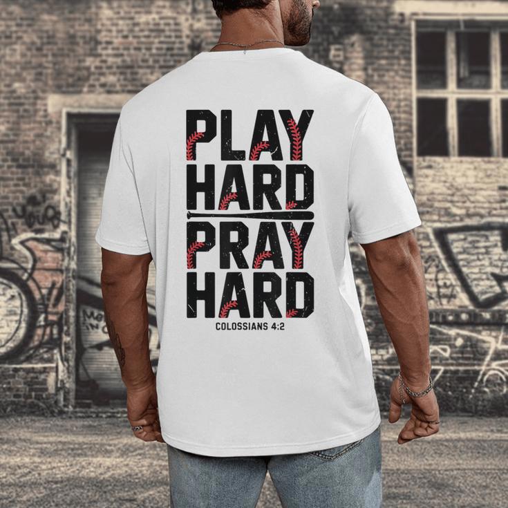 Play Hard Pray Hard Youth Boy Christian Baseball Jesus Men's Back Print T-Shirt Play Hard Pray Hard Youth Boy Christian Baseball Jesus Men's Back Print T-Shirt